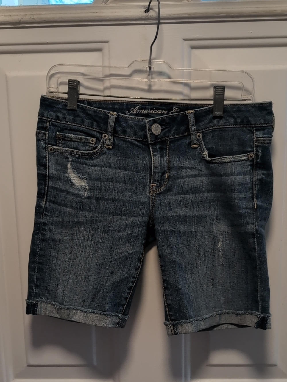 American Eagle Outfitters Blue Denim Bermuda Shorts with Light Distressing
